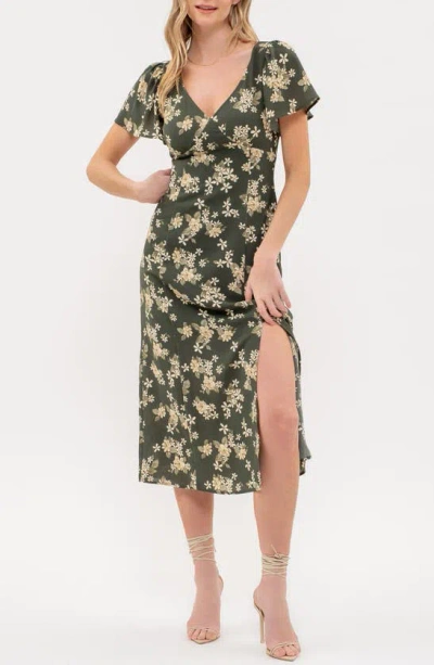 Blu Pepper Floral Print Side Slit Midi Dress In Green Multi | ModeSens