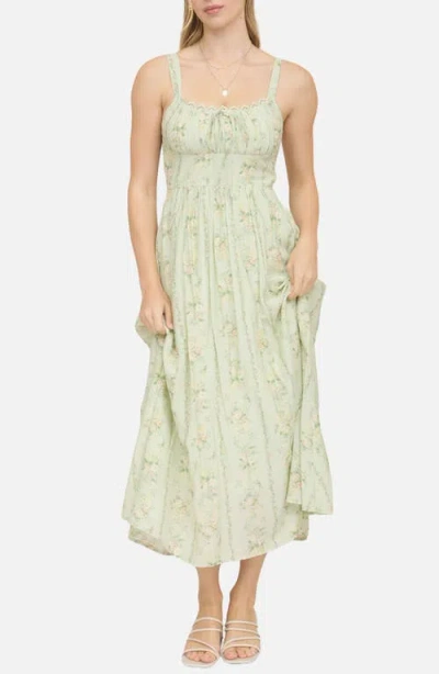 Blu Pepper Floral Print Sleeveless Maxi Dress In Green