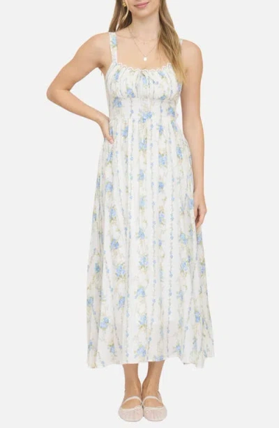 Blu Pepper Floral Print Sleeveless Maxi Dress In White