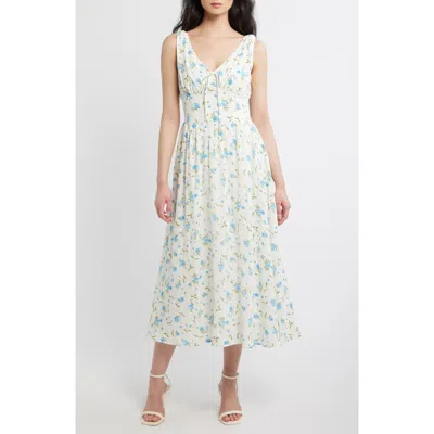 Blu Pepper Floral Print Sleeveless Midi Dress In Burgundy