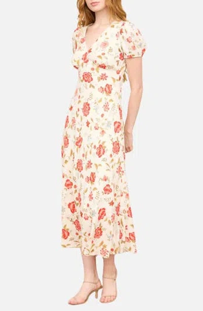 Blu Pepper Floral Puff Sleeve Midi Dress In White