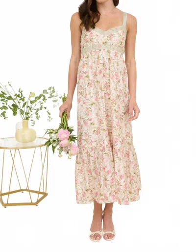 Blu Pepper Floral Ribbon Trim Dress In Ivory Multi
