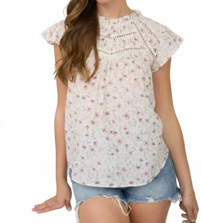 Blu Pepper Floral Ruffle Detail Line Lace Yoke Top In Blush Multi In White