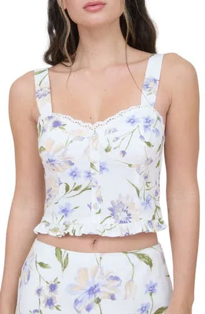 Blu Pepper Floral Ruffle Hem Woven Top In White