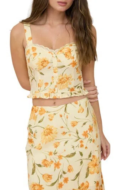 Blu Pepper Floral Ruffle Hem Woven Top In Yellow
