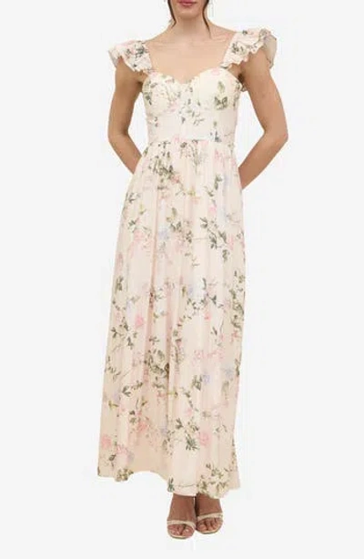 Blu Pepper Floral Ruffle Maxi Sundress In Blush Multi