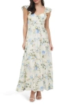 Blu Pepper Floral Ruffle Maxi Sundress In Gold