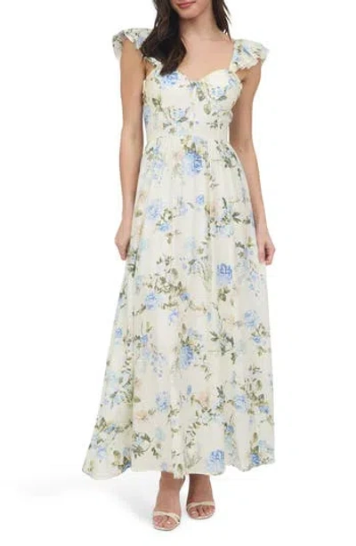 Blu Pepper Floral Ruffle Maxi Sundress In Gold