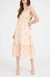 Blu Pepper Floral Ruffle Midi Dress In Apricot Multi