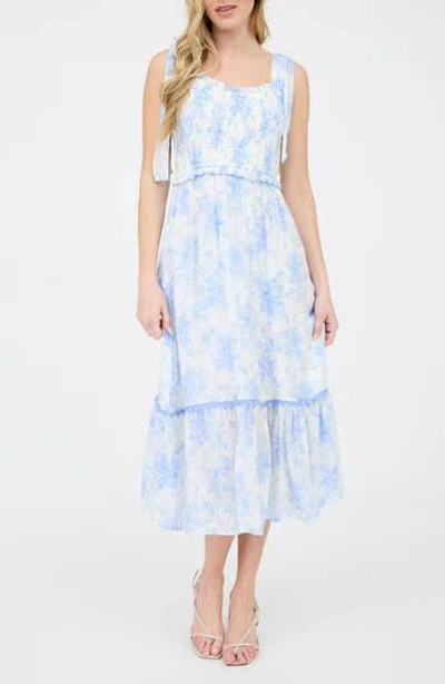 Blu Pepper Floral Ruffle Midi Dress In Blue Multi