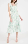 Blu Pepper Floral Ruffle Midi Dress In Dusty Mint Multi