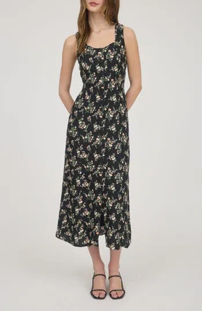Blu Pepper Floral Sleeveless Button Front Midi Dress In Black Multi