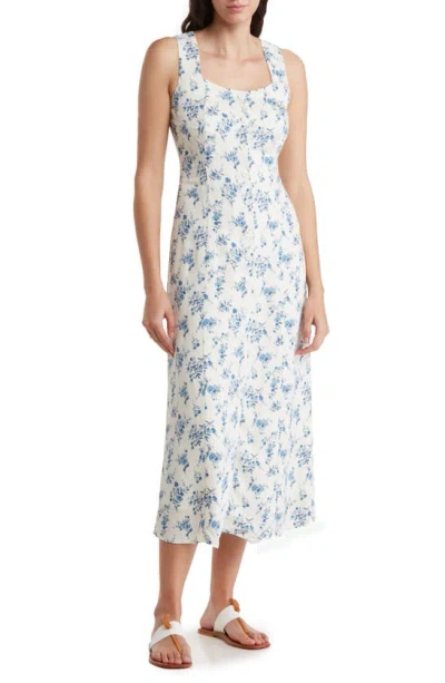 Blu Pepper Floral Sleeveless Button Front Midi Dress In Ivory