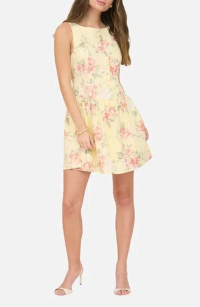 Blu Pepper Floral Sleeveless Drop Waist Minidress In Yellow