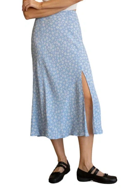 Blu Pepper Floral Slit Midi Skirt In Dusty Blue