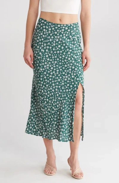 Blu Pepper Floral Slit Midi Skirt In Hunter Green