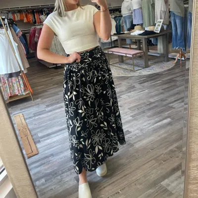 Blu Pepper Floral Smocked Midi Skirt In Black Multi