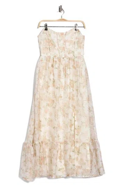 Blu Pepper Floral Strapless Dress In Neutral