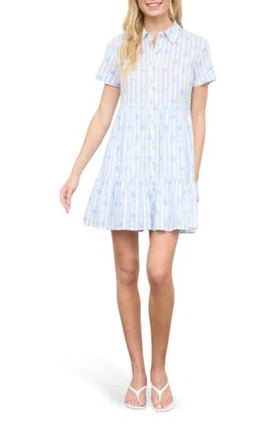 Blu Pepper Floral Stripe Short Sleeve Cotton Shirtdress In Blue