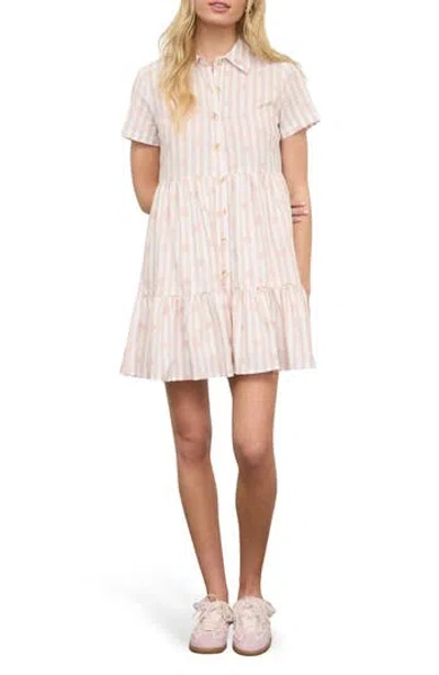 Blu Pepper Floral Stripe Short Sleeve Cotton Shirtdress In Pink