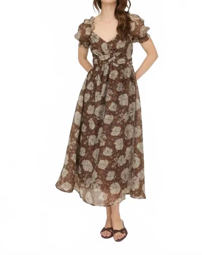 Blu Pepper Floral Sweetheart Back Tie Midi Dress In Brown Multi