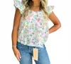 Blu Pepper Floral Sweetheart Neckline Ruffle Sleeve Top In Cream In Multi