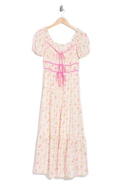 Blu Pepper Floral Tie Contrast Tie Midi Dress In Multi