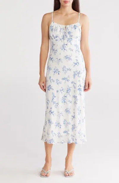 Blu Pepper Floral Tie Empire Waist Maxi Slipdress In Ivory Multi