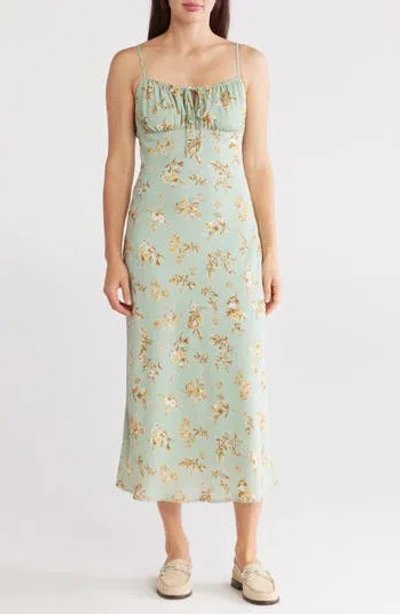 Blu Pepper Floral Tie Empire Waist Maxi Slipdress In Sage Multi