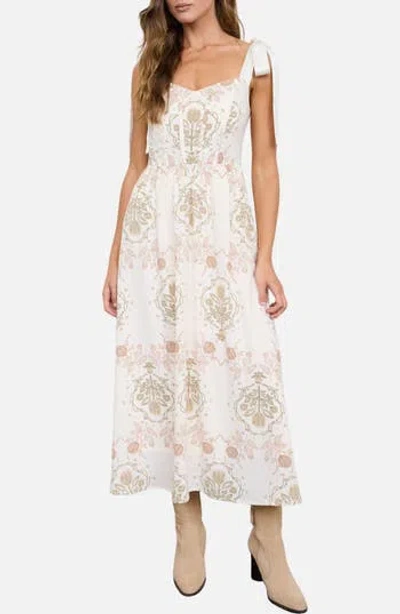 Blu Pepper Floral Tie Strap Midi Dress In Champagne Multi