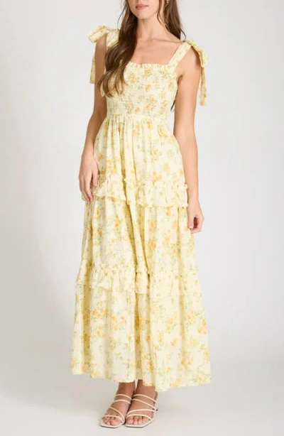 Blu Pepper Floral Tie Strap Tiered Maxi Dress In Multi