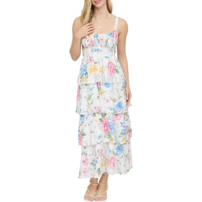 Blu Pepper Floral Tiered Dress In Multi