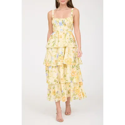 Blu Pepper Floral Tiered Dress In Yellow