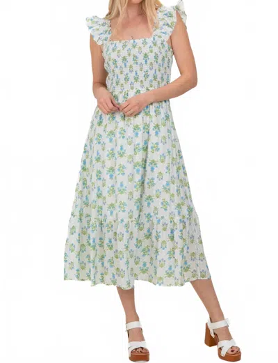Blu Pepper Floral Tile Midi Dress In Blue In White