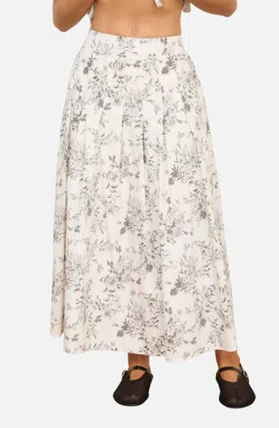 Blu Pepper Floral Toile Pleated Midi Skirt In Multi