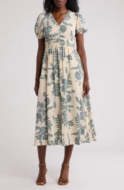 Blu Pepper Floral V-neck Maxi Dress In Teal Multi