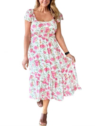 Blu Pepper Floral Waist Tie Front Slit Sleeveless Midi Dress In Light Peach Multi