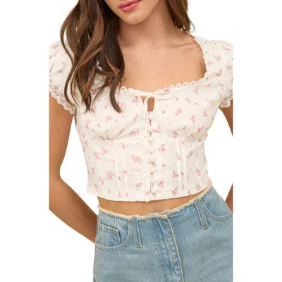 Blu Pepper Flutter Sleeve Crop Top In Pink Multi