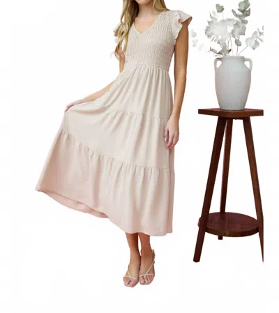 Blu Pepper Flutter Sleeve Maxi Dress In Khaki In Neutral