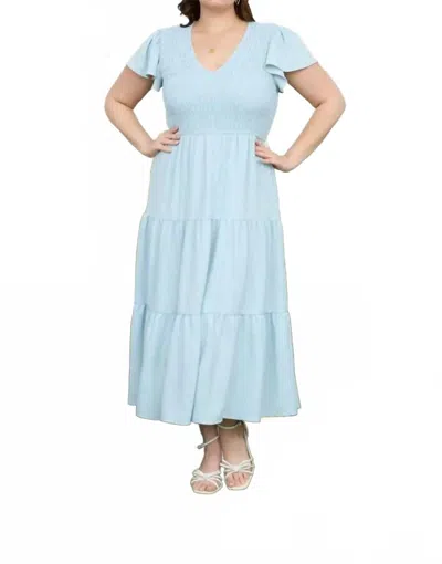 Blu Pepper Flutter Sleeve Midi Dress -plus In Dusty Blue