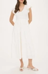 Blu Pepper Flutter Sleeve Midi Dress In White