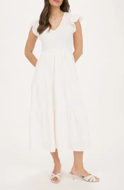 Blu Pepper Flutter Sleeve Midi Dress In White