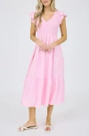 Blu Pepper Tie Shoulder Smocked Midi Sundress