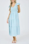 Blu Pepper Flutter Sleeve Midi Dress