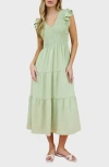 Blu Pepper Flutter Sleeve Midi Dress