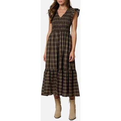 Blu Pepper Flutter Sleeve Midi Dress In Brown