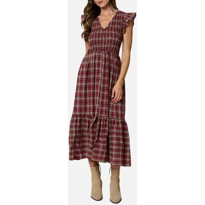 Blu Pepper Flutter Sleeve Midi Dress In Brown