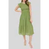 Blu Pepper Flutter Sleeve Smocked Tiered Midi Dress In Green