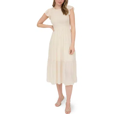Blu Pepper Flutter Sleeve Smocked Tiered Midi Dress