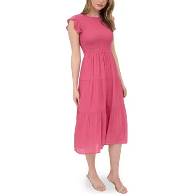Blu Pepper Flutter Sleeve Smocked Tiered Midi Dress